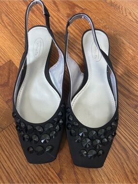 Talbots Black Embellished Slingback Flats